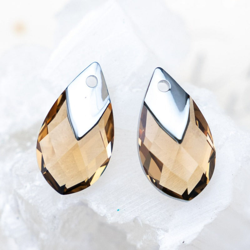 22mm Light Colorado Topaz Metallic Cap Pear-Shaped Premium Crystal Charm Pairs