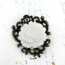 Load image into Gallery viewer, Royalty White Rose and Brass Pendant Set
