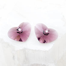 Load image into Gallery viewer, 17mm Amethyst Premium Crystal Heart Charm Pair
