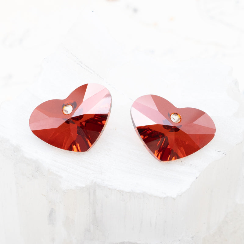 17mm Red Magma Premium Crystal Heart Charm Pair