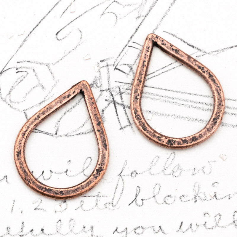 27mm Antique Copper Hammered Small Drop Hoop Pair
