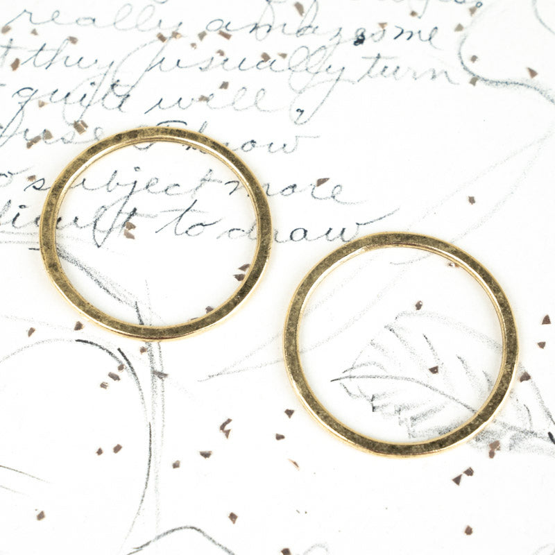 35mm Antique Gold Hammered Flat Hoop Pair