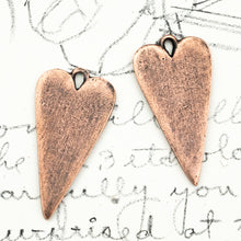 Load image into Gallery viewer, 27mm Antique Copper Long Heart Charm Pair
