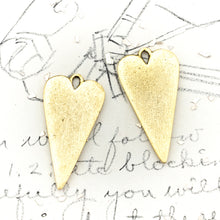 Load image into Gallery viewer, 27mm Antique Gold Long Heart Charm Pair
