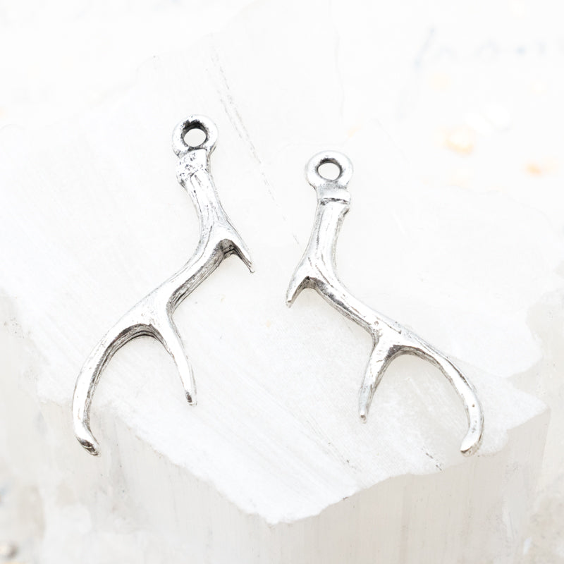 29mm Antique Silver Antler Charm Pair