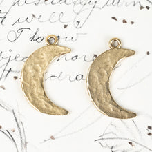 Load image into Gallery viewer, 29mm Antique Gold Hammered Crescent Moon Charm Pair
