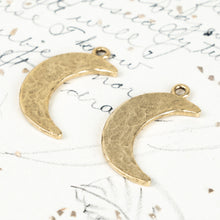 Load image into Gallery viewer, 29mm Antique Gold Hammered Crescent Moon Charm Pair
