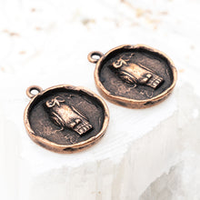 Load image into Gallery viewer, 24mm Antique Copper Round Owl Charm Pair
