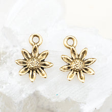 Load image into Gallery viewer, 15mm Antique Gold Mini Daisy Charm Pair
