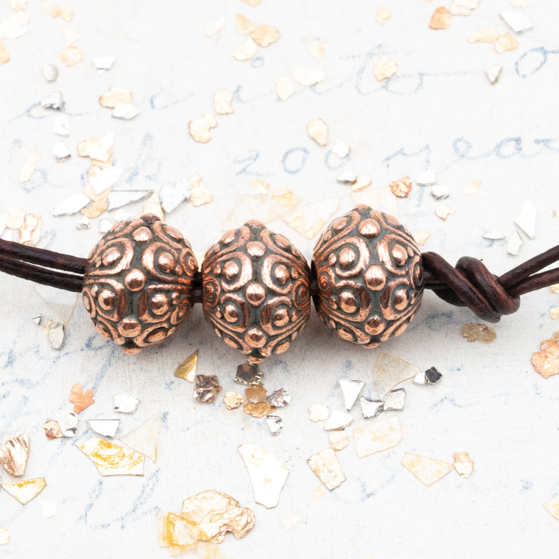 10mm Ornate Antique Copper Large Hole Bead