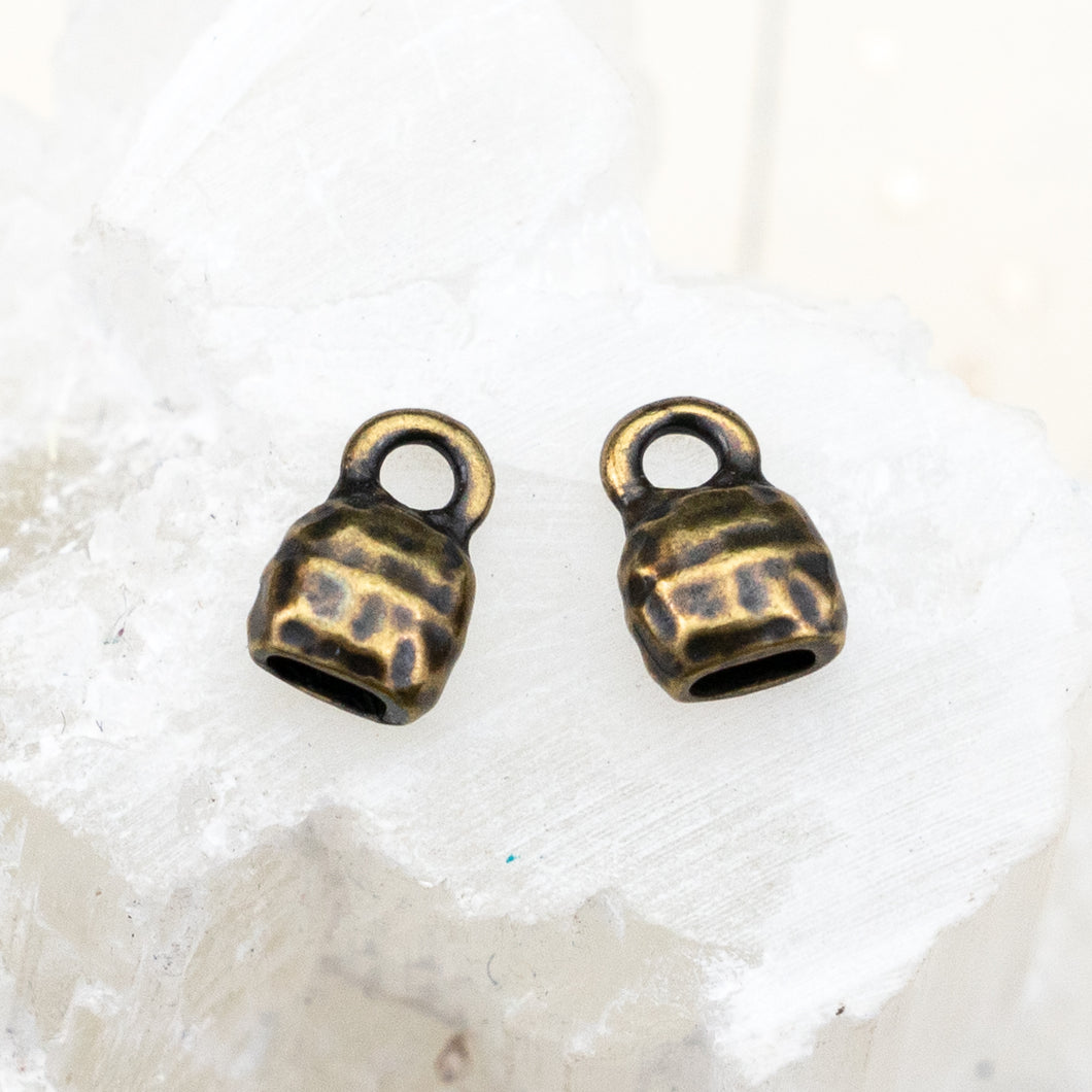 Brass Ox Textured Crimp End Caps for Leather - 2pcs