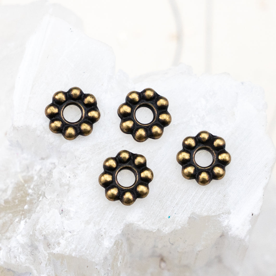 8mm Brass Ox Beaded Large Hole Spacer for Leather - 4pcs