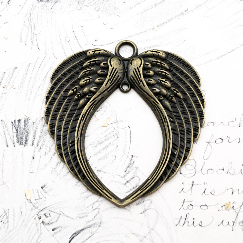 73mm Large Brass Angel Wings Pendant Connector