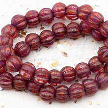 Load image into Gallery viewer, 8mm Boysenberry with Golden Luster and Pink Wash Large Hole Melon Beads

