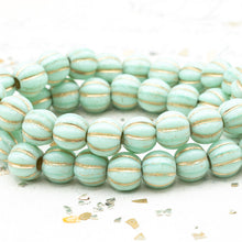 Load image into Gallery viewer, 8mm Mint with Gold Wash Large Hole Melon Beads
