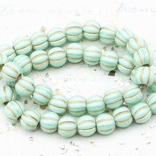 Load image into Gallery viewer, 8mm Mint with Gold Wash Large Hole Melon Beads
