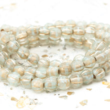 Load image into Gallery viewer, 6mm Transparent Glass and Mint with Gold Wash Large Hole Melon Beads
