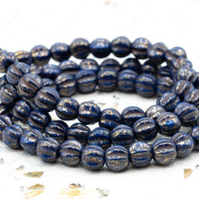 Load image into Gallery viewer, 6mm Violet with Gold Luster and Bronze Wash Large Hole Melon Beads
