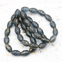 Load image into Gallery viewer, 12x8mm Etched Slate Blue with Gold Finish Faceted Oval Czech Beads
