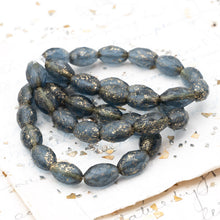 Load image into Gallery viewer, 12x8mm Etched Slate Blue with Gold Finish Faceted Oval Czech Beads
