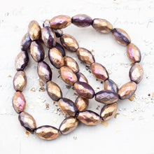 Load image into Gallery viewer, 12x8mm Etched Copper Rainbow with a Metallic Pink Wash Faceted Oval Czech Beads
