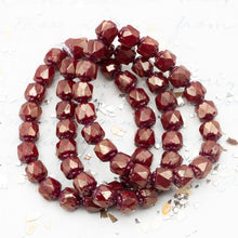 Load image into Gallery viewer, 6mm Ruby Red with Golden Luster and a Metallic Pink Wash Cathedral Czech Beads

