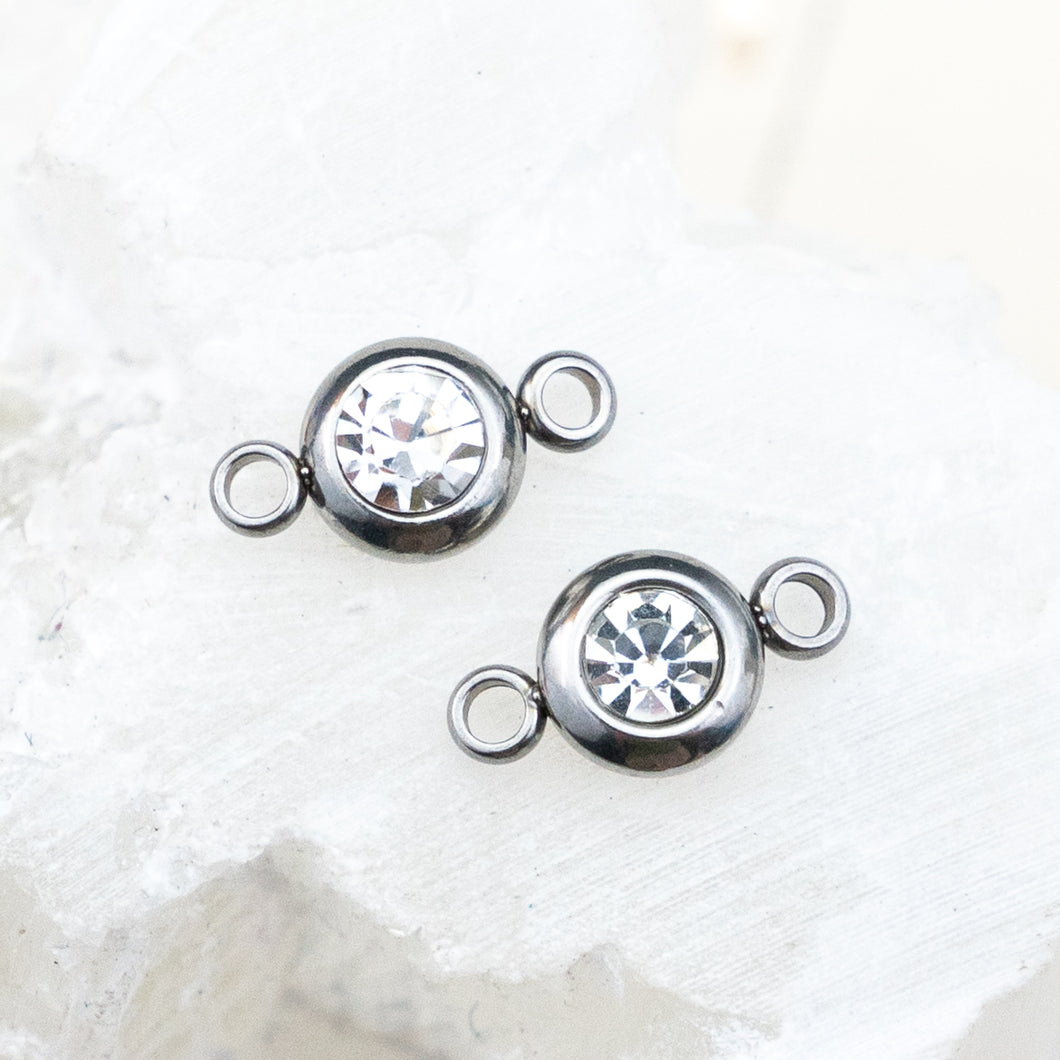 6mm Stainless Steel Rhinestone Link Pair