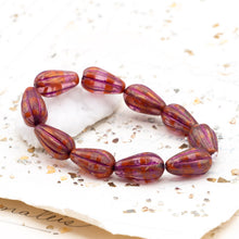 Load image into Gallery viewer, 15mm Boysenberry and Red with a Golden Luster and Pink Wash Melon Drop Czech Beads
