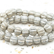 Load image into Gallery viewer, 8mm Transparent Glass with a Silver Finish Large Hole Melon Beads
