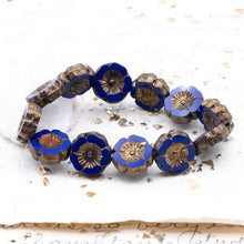 Load image into Gallery viewer, 12mm Indigo Hibiscus Flower Czech Bead Strand
