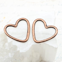 Load image into Gallery viewer, 24mm Antique Copper Open Heart Hoop Charm Pair
