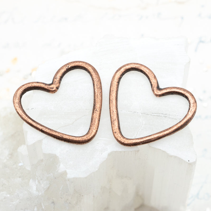 24mm Antique Copper Open Heart Hoop Charm Pair