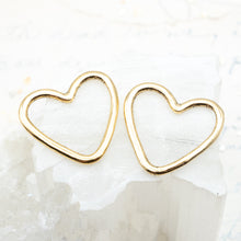 Load image into Gallery viewer, 24mm Antique Gold Open Heart Hoop Charm Pair
