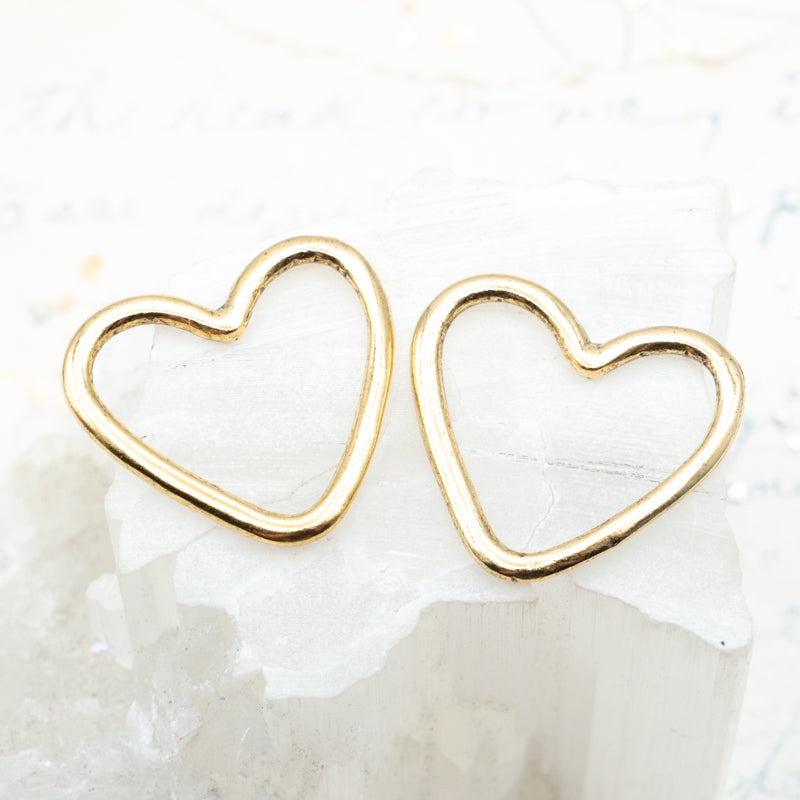 24mm Antique Gold Open Heart Hoop Charm Pair