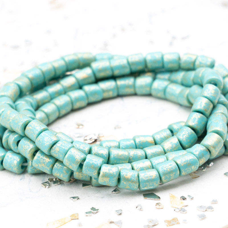 6/0 Gold Dusted Green Turquoise Bugle Bead Strand