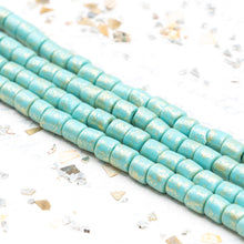 Load image into Gallery viewer, 6/0 Gold Dusted Green Turquoise Bugle Bead Strand
