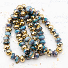 Load image into Gallery viewer, 5x7mm Sky Blue and Emerald with a Metallic Finish Rondelle Czech Bead Strand

