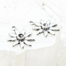 Load image into Gallery viewer, 19mm Antique Silver Burst with Tiny Bezel Charm Pair
