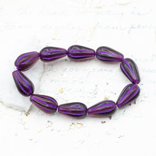 Load image into Gallery viewer, 8x15mm Plum with Purple Wash Melon Drop Czech Bead Strand
