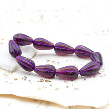 Load image into Gallery viewer, 8x15mm Plum with Purple Wash Melon Drop Czech Bead Strand
