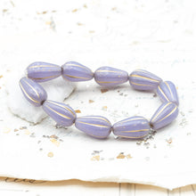 Load image into Gallery viewer, 8x15mm Thistle with Gold Wash Melon Drop Czech Bead Strand
