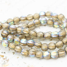 Load image into Gallery viewer, 6mm Gold with AB Finish and Gold Wash Large Hole Melon Bead Strand
