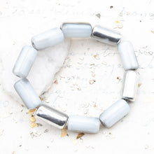 Load image into Gallery viewer, 14x7mm White with a Silver Finish Large Hole Tube Bead Strand
