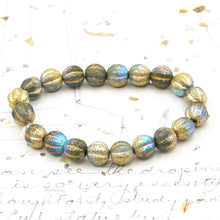 Load image into Gallery viewer, 8mm Etched Transparent Sky Blue with AB and Gold Finishes Melon Bead Strand

