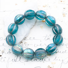 Load image into Gallery viewer, 10mm Turquoise with Matte and AB Finishes and a Metallic Wash Faceted Melon Bead Strand
