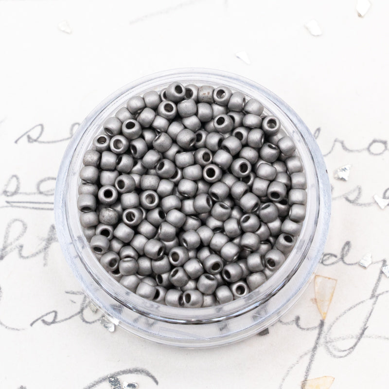 11/0 Opaque Metallic Frosted Antique Silver Round Seed Beads