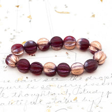 Load image into Gallery viewer, 10mm Etched Cranberry with Copper Finish and a Metallic Pink Wash Melon Bead Strand
