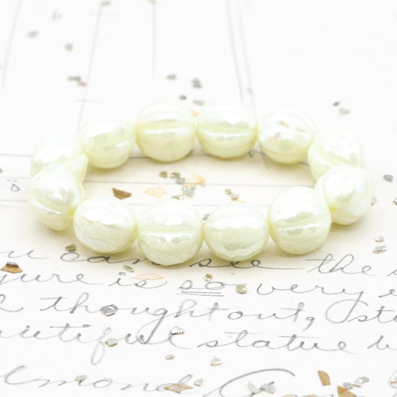10mm Ivory with a Luster and AB Finish Faceted Melon Bead Strand