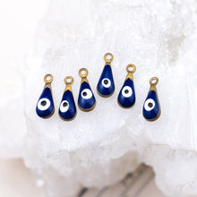 Load image into Gallery viewer, 11mm Enameled Marine Blue with Eye Brass Teardrop Charm Set - 6 pcs

