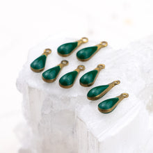 Load image into Gallery viewer, Enameled Emerald Brass Teardrop Charm Set - 8 Pcs
